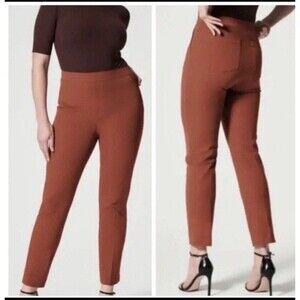 Spanx On the Go Slim Straight Ankle Pant Women M Bronze Glow Pull On Stretch Tro